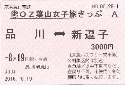 京急線の各駅から新逗子駅までの往復割引乗車券+逗子・葉山指定エリアの京急バス1日乗車券